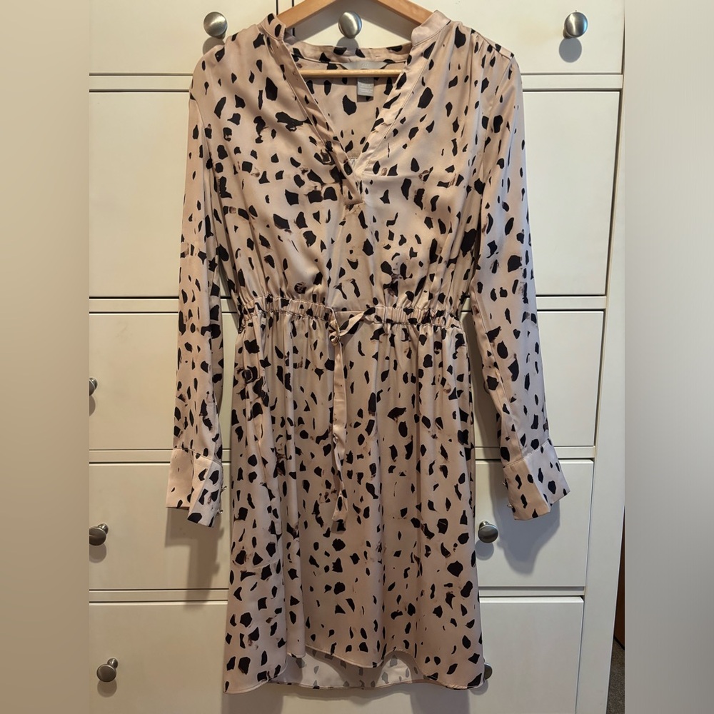 H&M silk Dalmatian Midi Mini Dress sz S